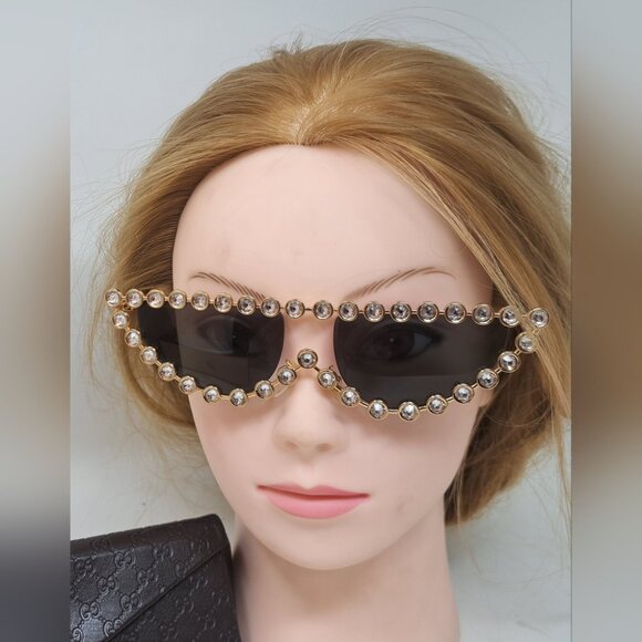 Gucci Hollywood Forever Sunglasses Crystals Gold Cat Eye GG0364S 002 53-18-140 main image 8